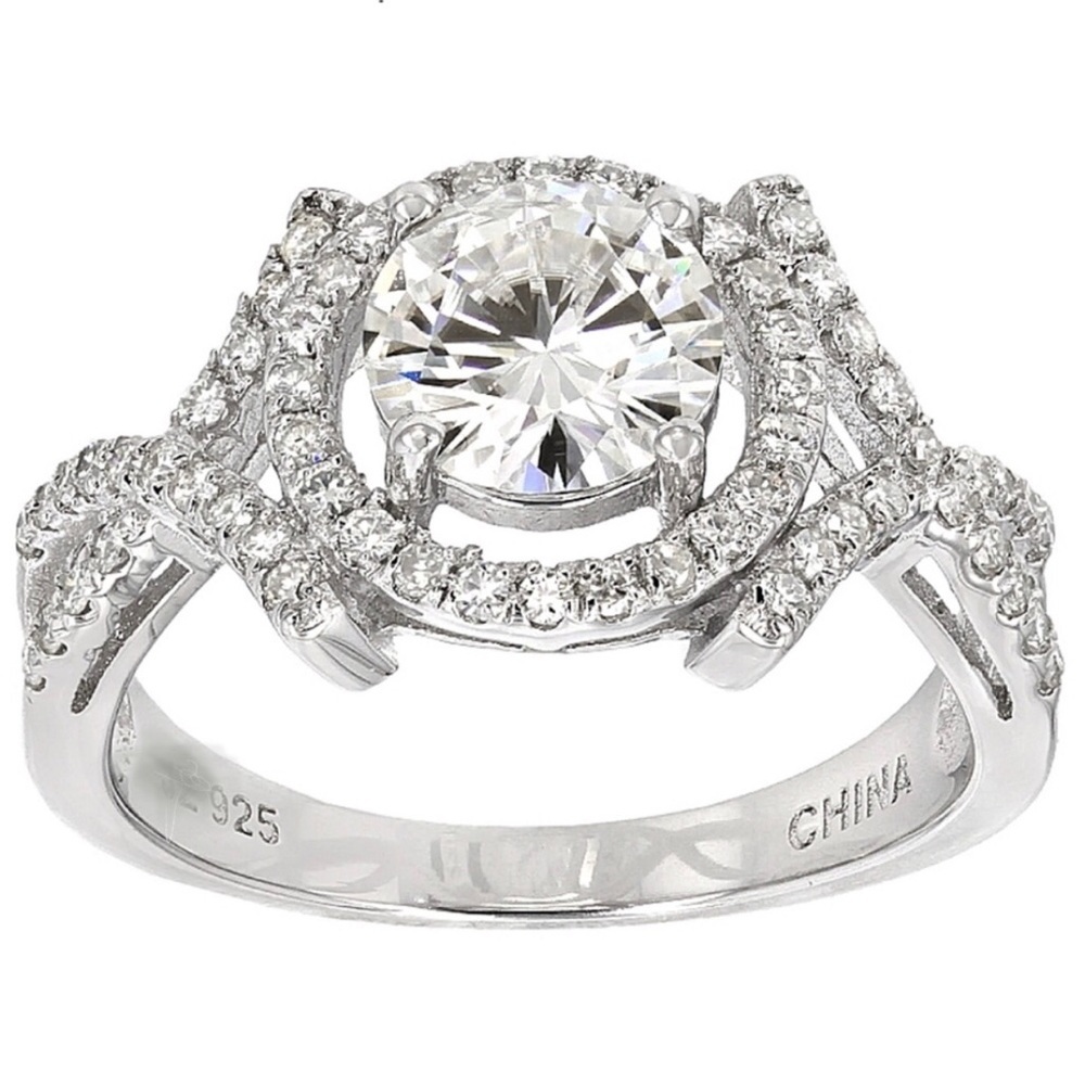 Moissanite Fire Ring Crossover Design Solitaire 2.50ctw Platineve 925 Size 6